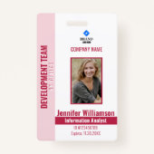 Red Pink Photo Company Security QR Code Employee Badge (Voorkant)