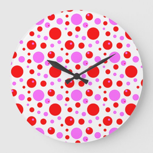 Red Pink Polka Dots Wall klok (Voorkant)