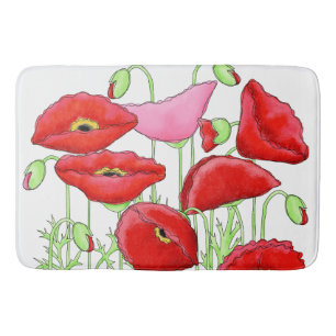 Red Pink Poppies Art, aangepast decoratief Badmat