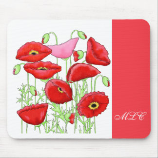 Red Pink Poppies Art aangepast monogram op maat Muismat