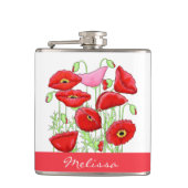 Red Pink Poppies Art Aangepaste naam Heupfles (Voorkant)