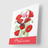 Red Pink Poppies Art Aangepaste naam Vierkante Klok (Hoek)