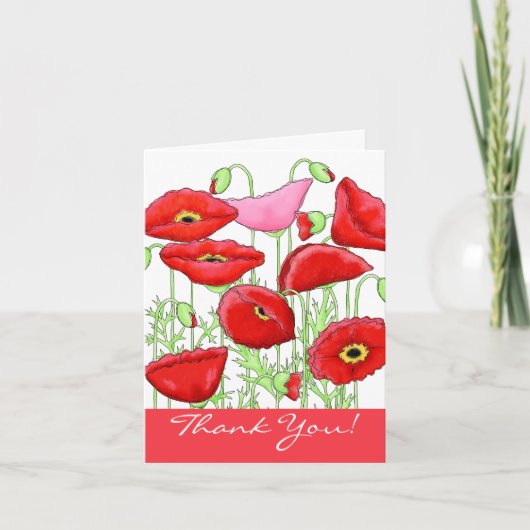 Red Pink Poppy Flowers Merci Notes (Devant)