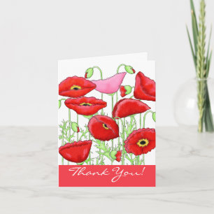 Red Pink Poppy Flowers Merci Notes