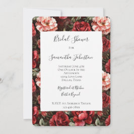 Red Pink Rose Flowers Bridal Shower Kaart