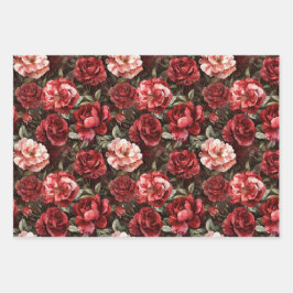 Red Pink Rose Flowers Inpakpapier Vel