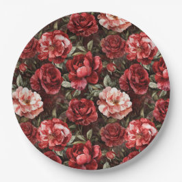 Red Pink Rose Flowers Papieren Bordje