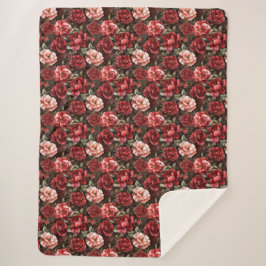 Red Pink Rose Flowers Sherpa Deken