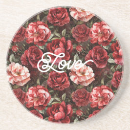 Red Pink Rose Flowers Zandsteen Onderzetter