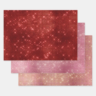 Red Pink Rose Gold Glitzy Chic Glam Sparkle Inpakpapier Vel
