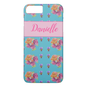 Red Pink Rose Shabby Chic Blauwgroen Aqua Floral F iPhone 8 Plus / 7 Plus Hoesje