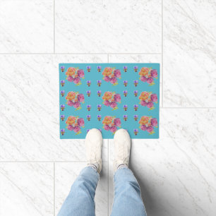 Red Pink Rose Shabby Chic Blauwgroen Aqua Floral F Deurmat