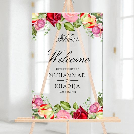Red Pink Roses Floral Muslim Wedding Welcome