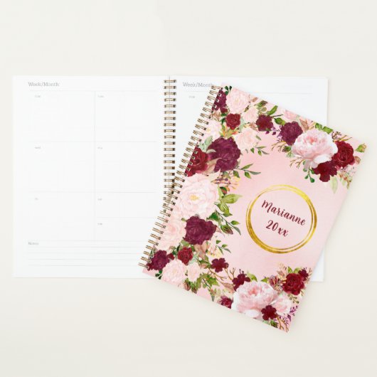 Red & Pink Roses with Gold Name Frame Personalized Planner (Display)