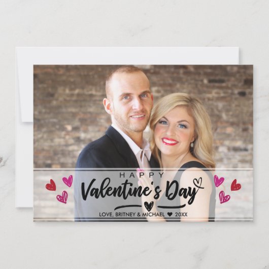 Red Pink Scribbled Heart Saint Valentin Carte phot (Devant)