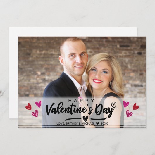 Red Pink Scribbled Heart Saint Valentin Carte phot (Devant / Derrière)