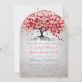 Red Pink Silver Woodsy Heart Leaf Wedding Kaart (Voorkant)