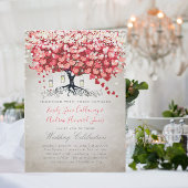 Red Pink Silver Woodsy Heart Leaf Wedding Kaart