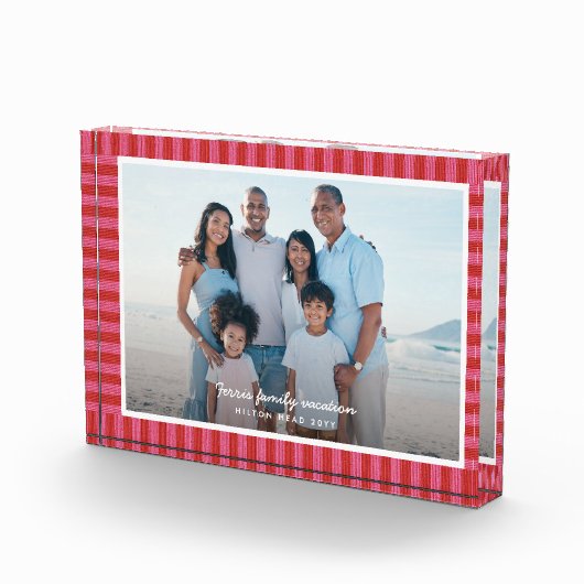 Red pink striped frame custom text fotoblokken (Rechts)