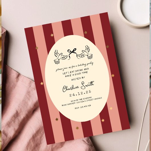 Red Pink Striped Gold Star Wedding  Kaart