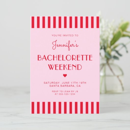 Red & Pink Stripes Bachelorette Weekendprogramma Kaart (Staand voorkant)