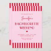 Red & Pink Stripes Bachelorette Weekendprogramma Kaart (Voorkant / Achterkant)