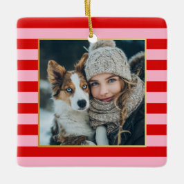 Red Pink Stripes Christmas Photo Keramisch Ornament