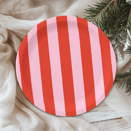 Red Pink Stripes Retro Papieren Bordje