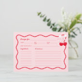 Red Pink Wavy Cherry Bow Vrijgezellenfeest Recept Kaart (Staand voorkant)