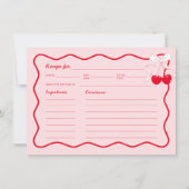 Red Pink Wavy Cherry Bow Vrijgezellenfeest Recept Kaart (Voorkant)