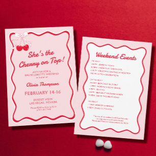 Red Pink Wavy Cherry op Top Bachelorette Party Kaart