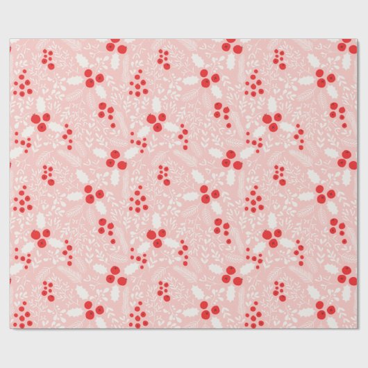 Red Pink White Holly Berries Mistletoe Kerstmis W Cadeaupapier (Vlak)