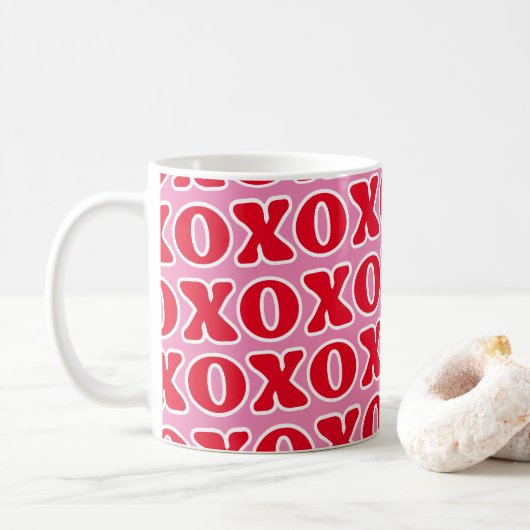 Red Pink XOXO Patroon Koffiemok (Met donut)