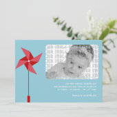 Red Pinwheel Geboorte Aankondiging (Staand voorkant)