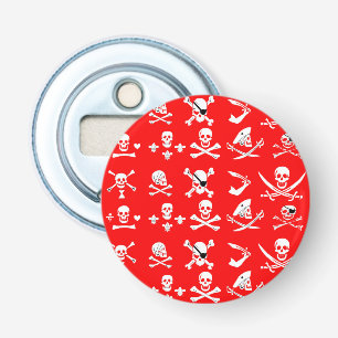 RED PIRATE BANNERS SKULL, CROSSED BOTTEN, SWOREN BUTTON FLESOPENER