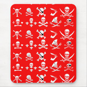 RED PIRATE BANNERS SKULL, CROSSED BOTTEN, SWOREN MUISMAT
