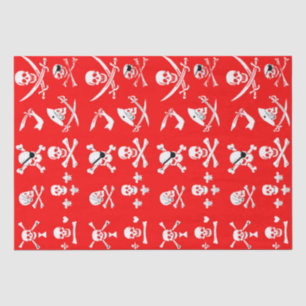 RED PIRATE BANNERS SKULL, CROSSED BOTTEN, SWOREN TISSUEPAPIER