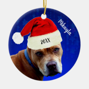 Red Pit Bull met Kerstmis met kerstmis Keramisch Ornament