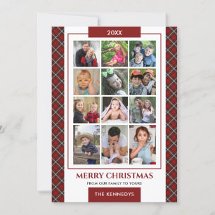 Red Plaid 12 Familie Foto Collage Kerstmis Feestdagenkaart