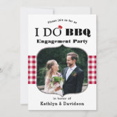 Red Plaid 5 Photo I DO Engagement Party Invitation (Devant)