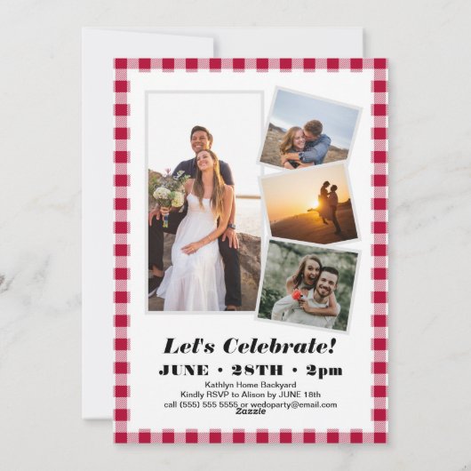 Red Plaid 5 Photo I DO Engagement Party Invitation (Dos)