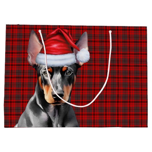 Red Plaid and Doberman Pinscher Dog Lover Holiday Groot Cadeauzakje (Achterkant)
