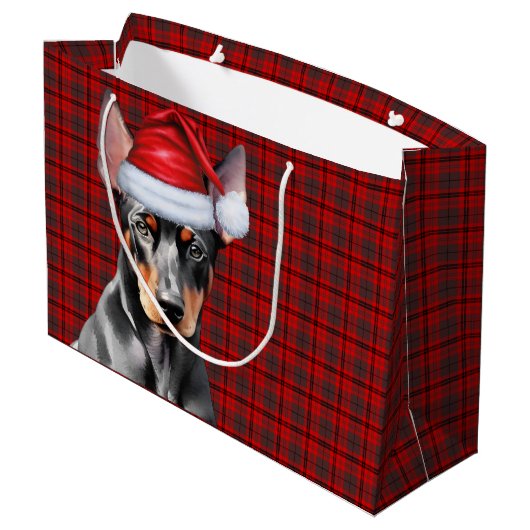 Red Plaid and Doberman Pinscher Dog Lover Holiday Groot Cadeauzakje (Achterkant Gekanteld)