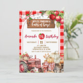 Red Plaid Appelpompoen en balen van hooi Kaart (Staand voorkant)