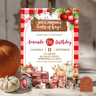 Red Plaid Appelpompoen en balen van hooi Kaart