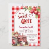 Red Plaid Apple Sweet One First Birthday Girl Kaart (Voorkant)