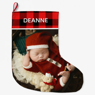 Red Plaid Baby's eerste kerst 1 foto Grote Kerstsok