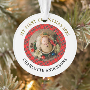 Red Plaid Baby's Eerste Kerst Custom Naam Ornament