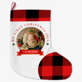 Red Plaid Baby's Eerste Kerstmis 1 Foto Kerstmis Grote Kerstsok (Voorkant)