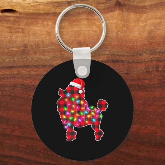 Red Plaid Buffalo Odle Dog Christmas Lights Pajama Sleutelhanger (Voorkant)